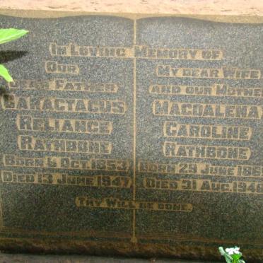 RATHBONE Caractacus Reliance 1853-1947 &amp; Magdalena Caroline 1860-1946
