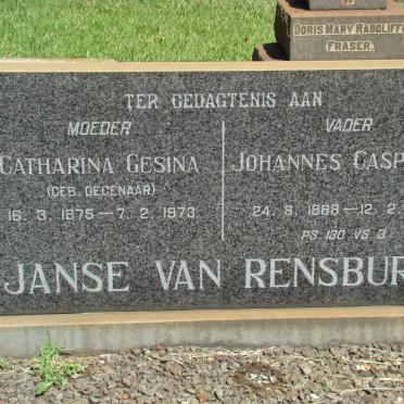 RENSBURG Johannes Casparus, Janse van 1868-1941 &amp; Catharina Gesina DEGENAAR 1875-1973