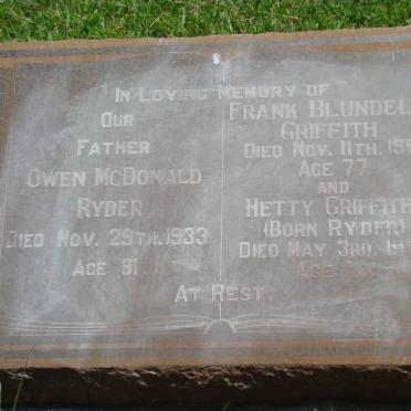 RYDER Owen McDonald -1933 :: GRIFFITH Frank Blundell -1951 &amp; Hetty RYDER -1959