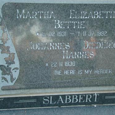 SLABBERT Johannes Diederick 1930- &amp; Martha Elizabeth 1931-1992
