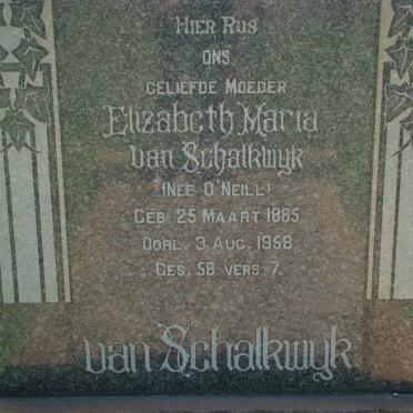SCHALKWYK Elizabeth Maria, van nee O'NEILL 1885-1958