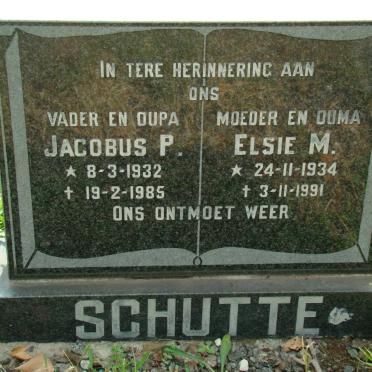 SCHUTTE Jacobus P. 1932-1985 &amp; Elsie M. 1934-1991