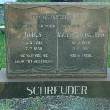 SCHREUDER Kobus 1933-1968 &amp; Marie Magdalena 1929-1986