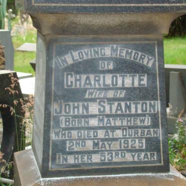 STANTON Charlotte nee MATTHEW -1925