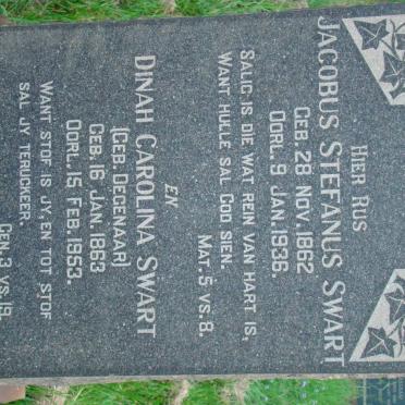 SWART Jacobus Stefanus 1862-1936 &amp; Dinah Carolina DEGENAAR 1863-1953
