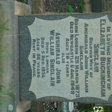 SINCLAIR Archibald John William -1954 &amp; Elizabeth Buckingham 1873-1949