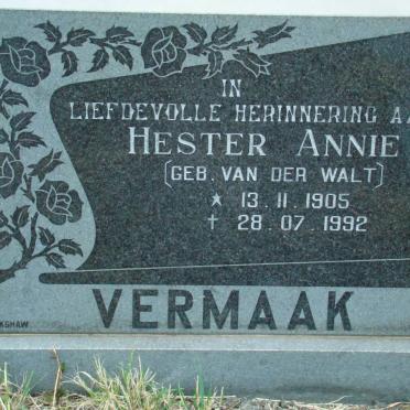 VERMAAK Hester Annie nee VAN DER WALT 1905-1992