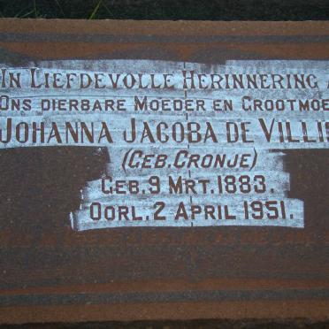 VILLIERS Johanna Jacoba, de nee CRONJE 1883-1951
