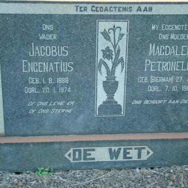 WET Jacobus Engenatius, de 1888-1974 &amp; Magdalena Petronella BIERMAN 1895-1964
