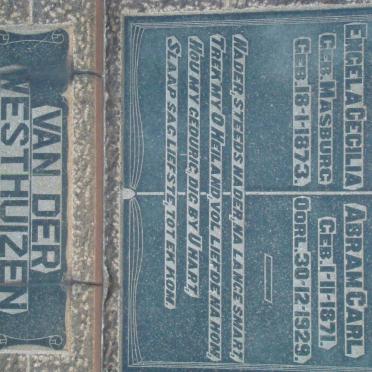 WESTHUIZEN Abram Carl, van der 1871-1929 &amp; Engela Cecilia MASBURG 1873-