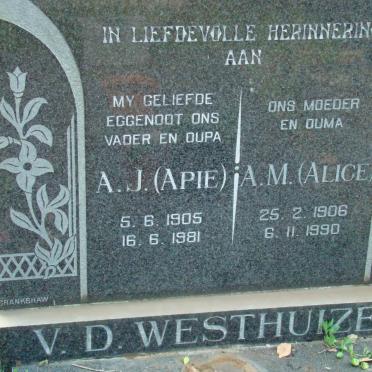 WESTHUIZEN A.J., v.d. 1905-1981 &amp; A.M. 1906-1990