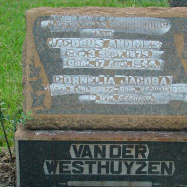 WESTHUYZEN Jacobus Andries, van der 1875-1944 &amp; Cornelia Jacoba 1877-1959