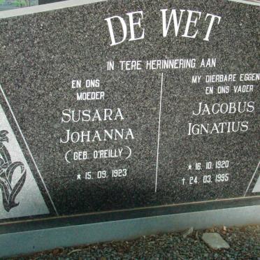 WET Jacobus Ignatius, de 1920-1995 &amp; Susara Johanna O'REILLY 1923-