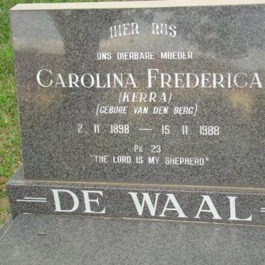 WAAL Carolina Frederica, de nee VAN DEN BERG 1898-1988