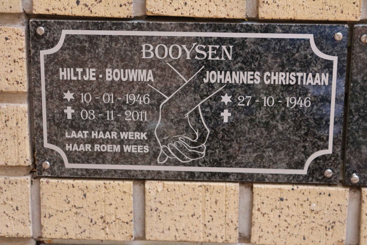 BOOYSEN Johannes Christiaan 1946- &amp; Hiltje-Bouwma 1946-2011