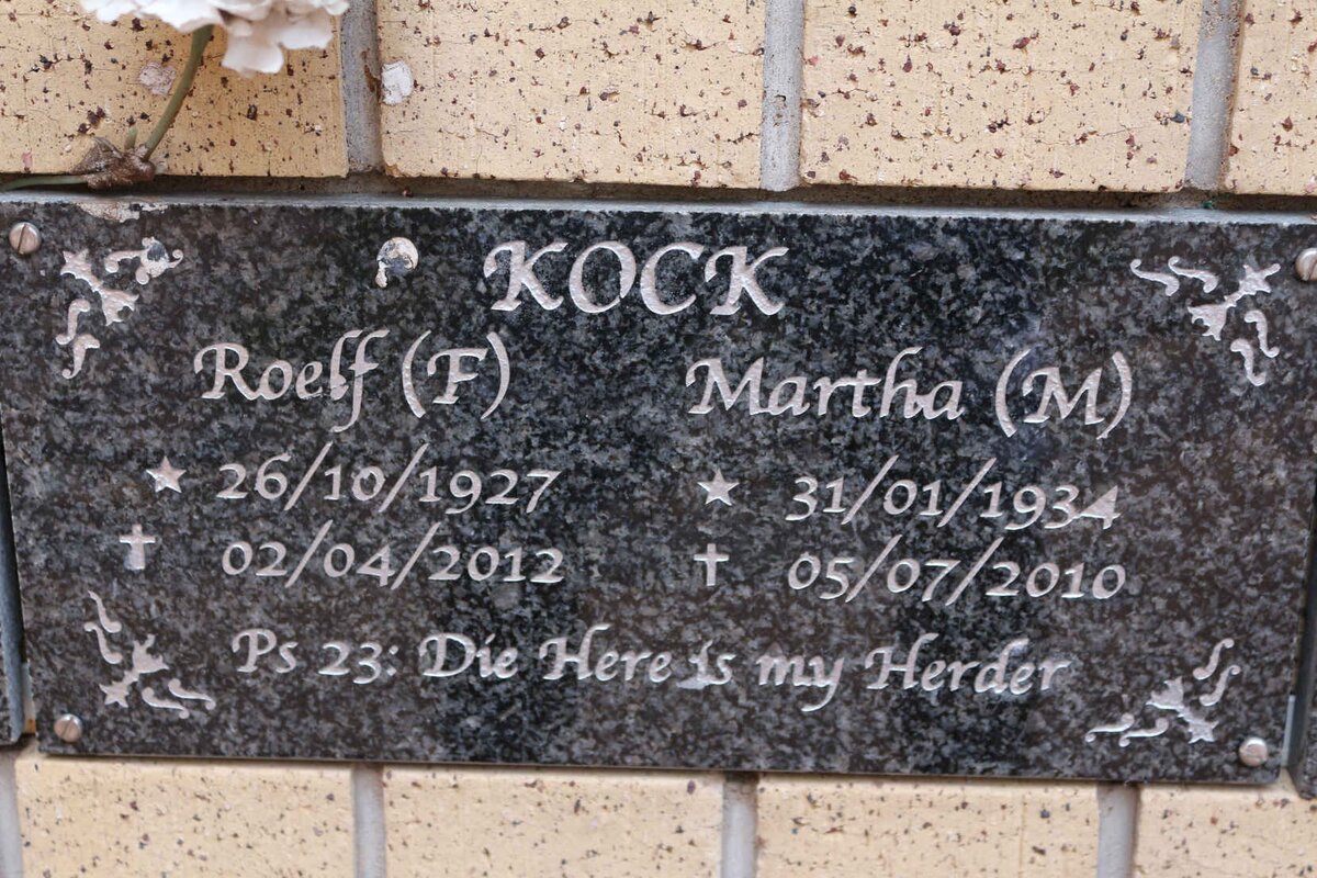 KOCK F. 1927-2012 &amp; M. 1934-2010