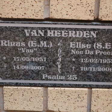 HEERDEN E.M., van 1931-2007 &amp; S.E. DU PREEZ 1933-2006