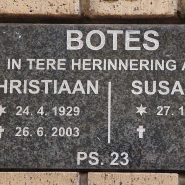 BOTES Christiaan 1929-2003 &amp; Susanna 1927-