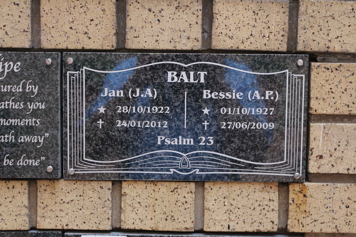BALT J.A. 1922-2012 &amp; A.P. 1927-2009