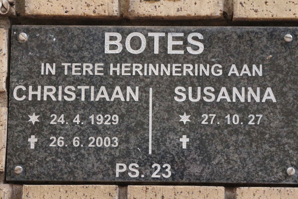 BOTES Christiaan 1929-2003 &amp; Susanna 1927-