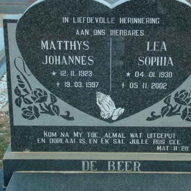 BEER Matthys Johannes, de 1923-1997 &amp; Lea Sophia 1930-2002