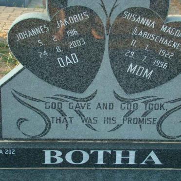 BOTHA Johannes Jakobus 1916-2003 &amp; Susanna Magdalena LABUSCHAGNE 1922-1996