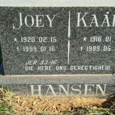 HANSEN Kaare 1916-1999 &amp; Joey 1920-1999
