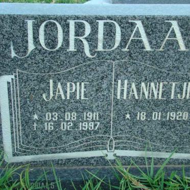 JORDAAN Japie 1911-1997 &amp; Hannetjie 1920-