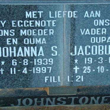 JOHNSTONE Jacobus S. 1934-2008 &amp; Johanna S. 1939-1997