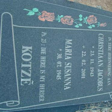 KOTZE Christiaan Jacobus 1943-2001 &amp; Maria Susanna 1945-