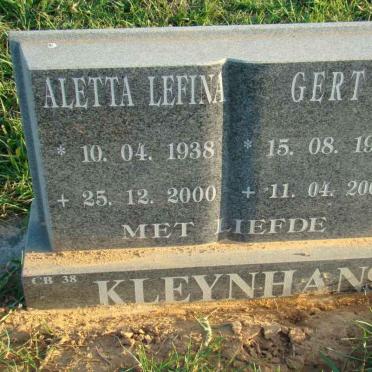 KLEYNHANS Gert 1940-2008 &amp; Aletta Lefina 1938-2000