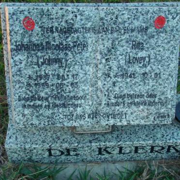 KLERK Johannes Nicolaas Pete, de 1937-1999 &amp; Rita 1941-