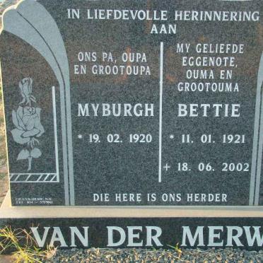 MERWE Myburgh, van der 1920- &amp; Bettie 1921-2002