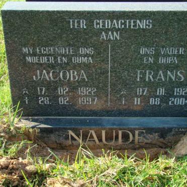 NAUDE Frans 1920-2004 &amp; Jacoba 1922-1997