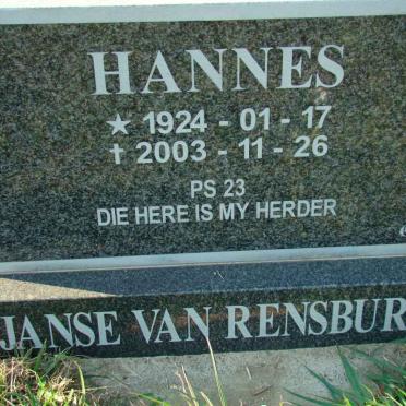 RENSBURG Hannes, Janse van 1924-2003