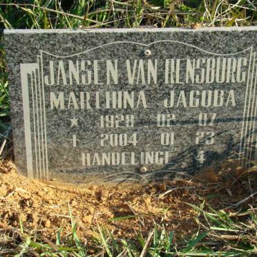 RENSBURG Marthina Jacoba, Jansen van 1928-2004