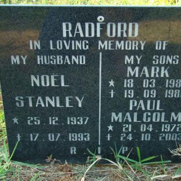 RADFORD Noel Stanley 1937-1993 :: RADFORD Mark 1982-1982 :: RADFORD Paul Malcolm 1972-2003