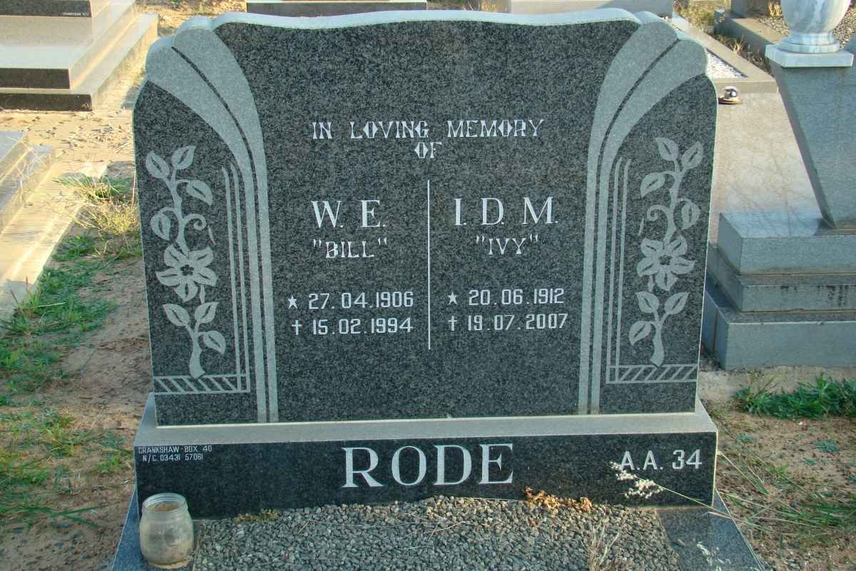 RODE W.E. 1906-1994 &amp; J.D.M. 1912-2007