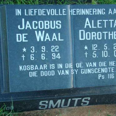 SMUTS Jacobus de Waal 1922-1994 &amp; Aletta Dorothea 1928-2007