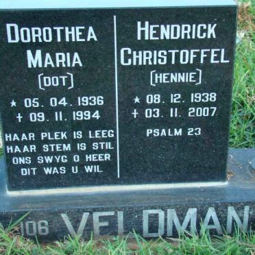 VELDMAN Hendrick Christoffel 1938-2007 &amp; Dorothea Maria 1936-1994
