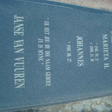 VUUREN Johannes, Janse van 1945- &amp; Marieta H. 1948-2000