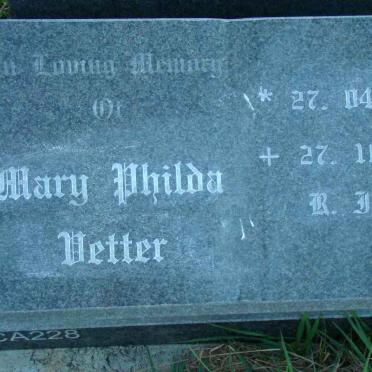 VETTER Mary Philda 1966-1997