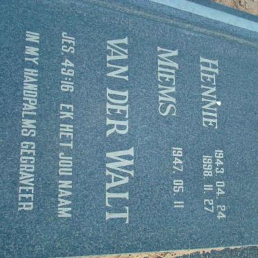 WALT Hennie, van der 1943-1998 &amp; Miems 1947-