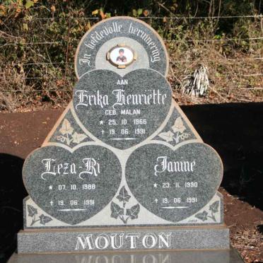 MOUTON Erika Henriette nee MALAN 1966-1991 :: MOUTON Lieza-Ri 1988-1991 :: MOUTON Janine 1990-1991