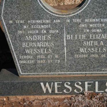 WESSELS Andries Bernardus 1933-1993 &amp; Bettie Elizabeth Sheila 1938-