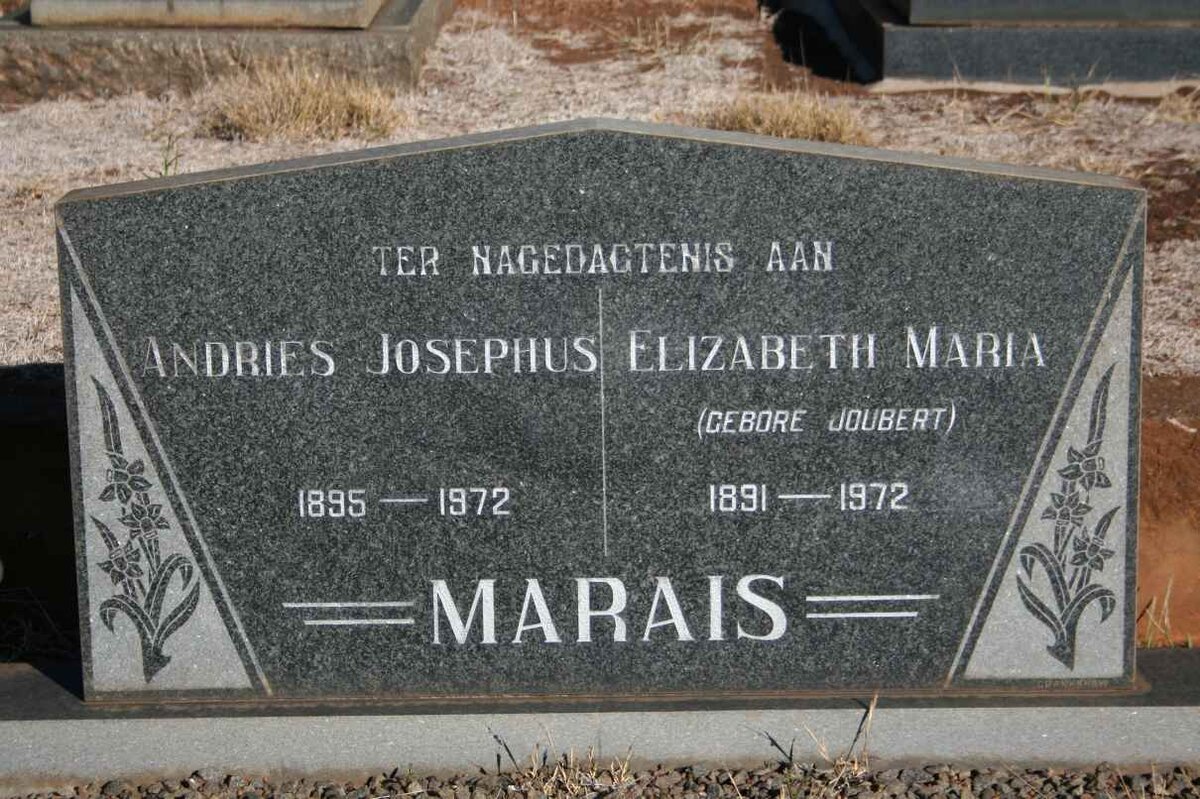 MARAIS Andries Josephus 1895-1972 &amp; Elizabeth Maria JOUBERT 1891-1972