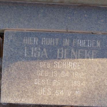 BENEKE Lisa nee SCHIRGE 1912-1994