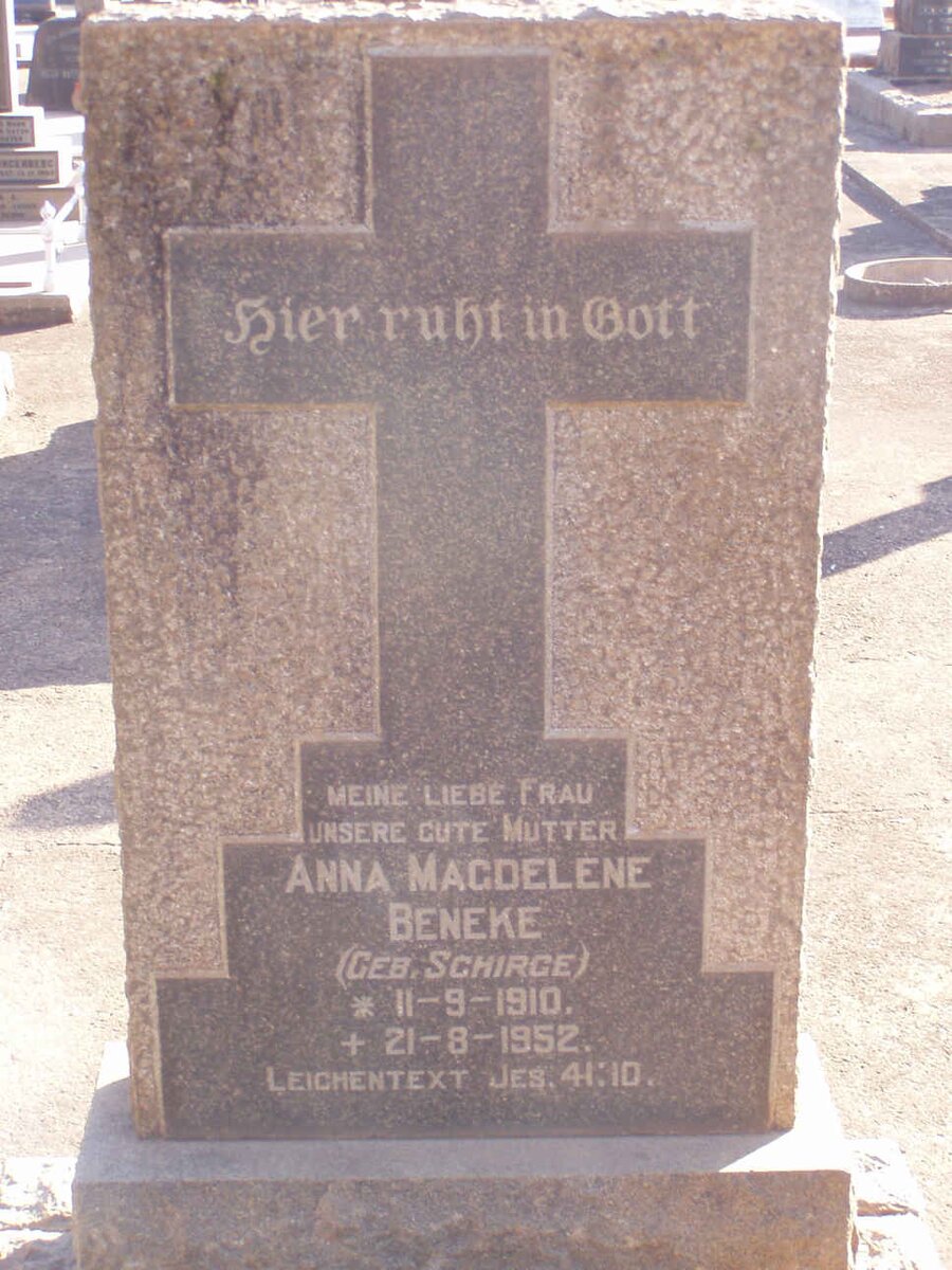 BENEKE Anna Magdelene nee SCHIRGE 1910-1952