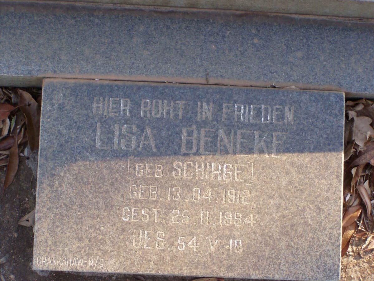 BENEKE Lisa nee SCHIRGE 1912-1994