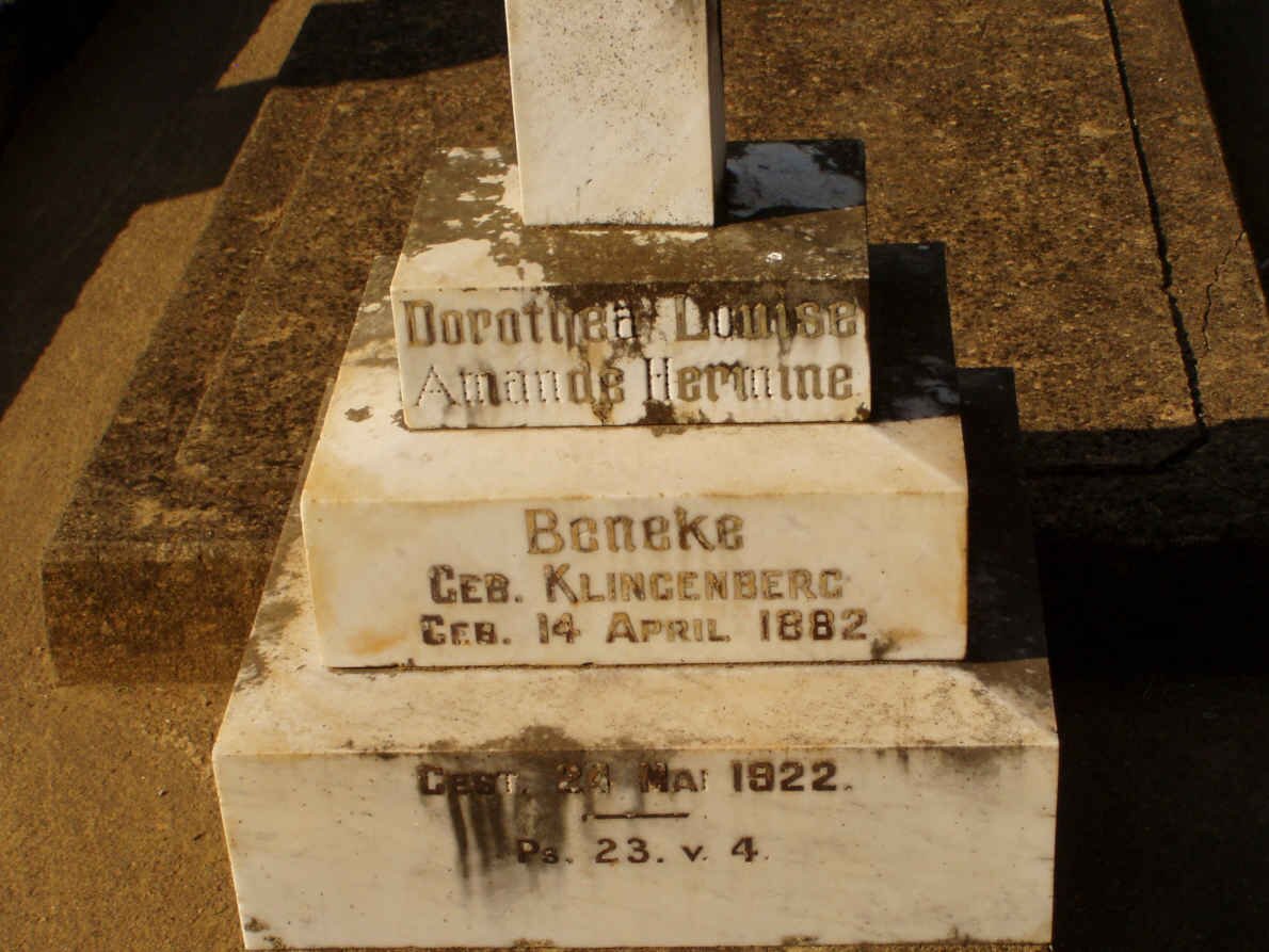 BENEKE Dorothea Louise Amande Hermine nee KLINGENBERG 1882-1922